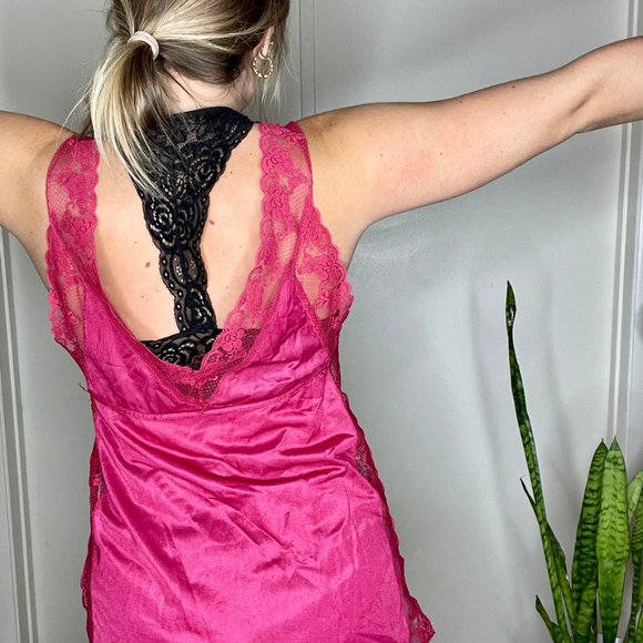 Vintage 80's Pink Lace Satin Lingerie Top Medium - Picture 4 of 5